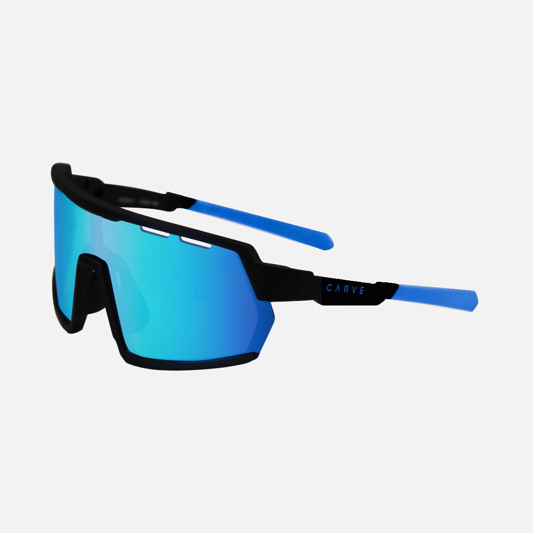 Legacy - Matte Black Frame Blue Rubber Arm, Rose Lens with Blue Iridium plus Venting
