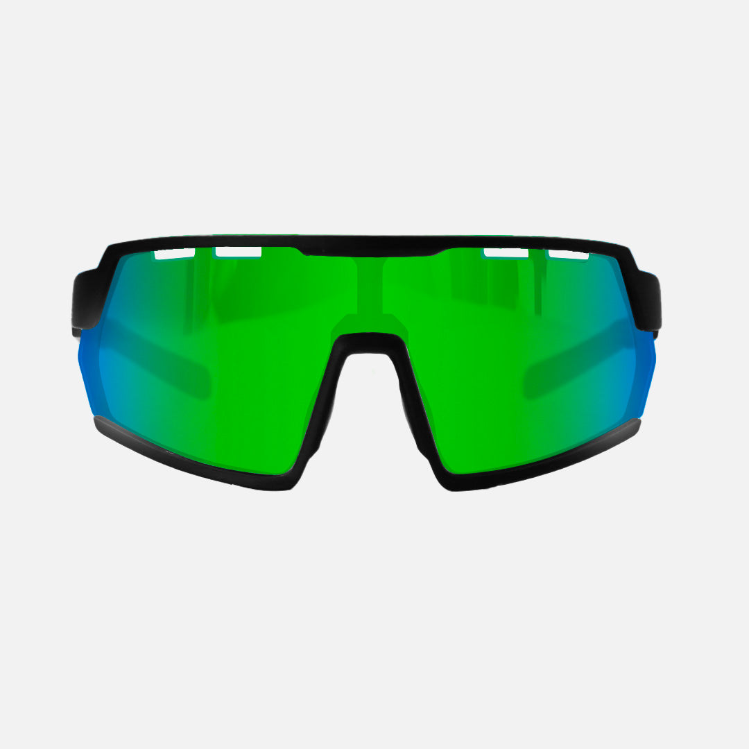 Legacy HD - Matte Black Frame Green Rubber Arm, Rose Lens with Green Iridium plus Venting