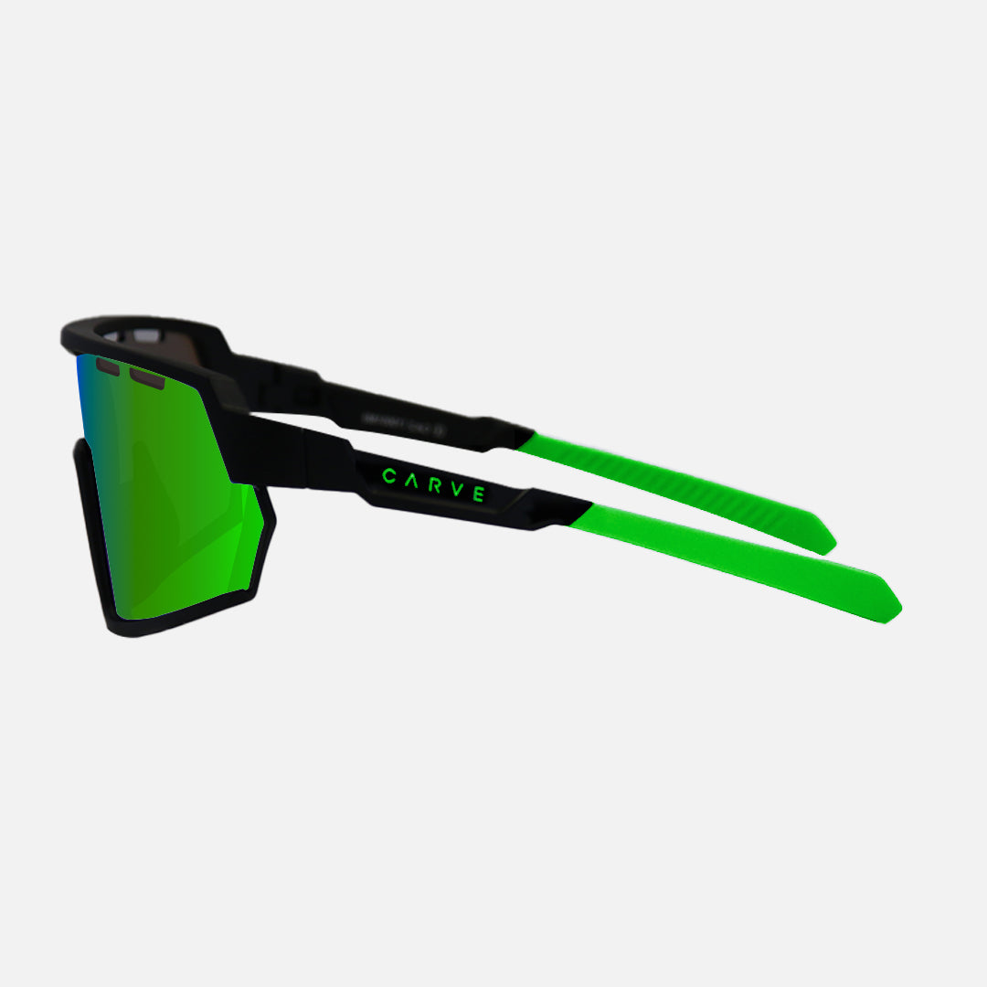 Legacy - Matte Black Frame Green Rubber Arm, Rose Lens with Green Iridium plus Venting