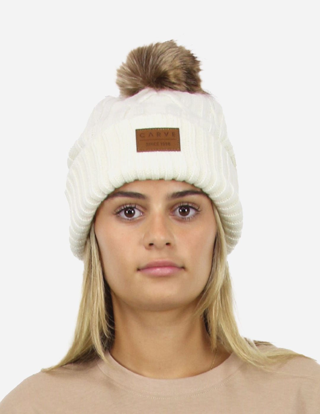 WHISTLER beanie cable knit with pom pom MILK