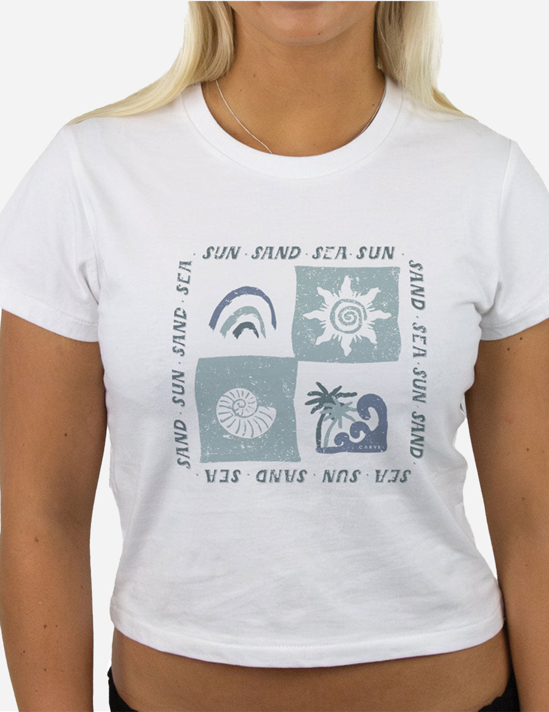 Sun & Sea - Girls Short Sleeve Crop Tee - White