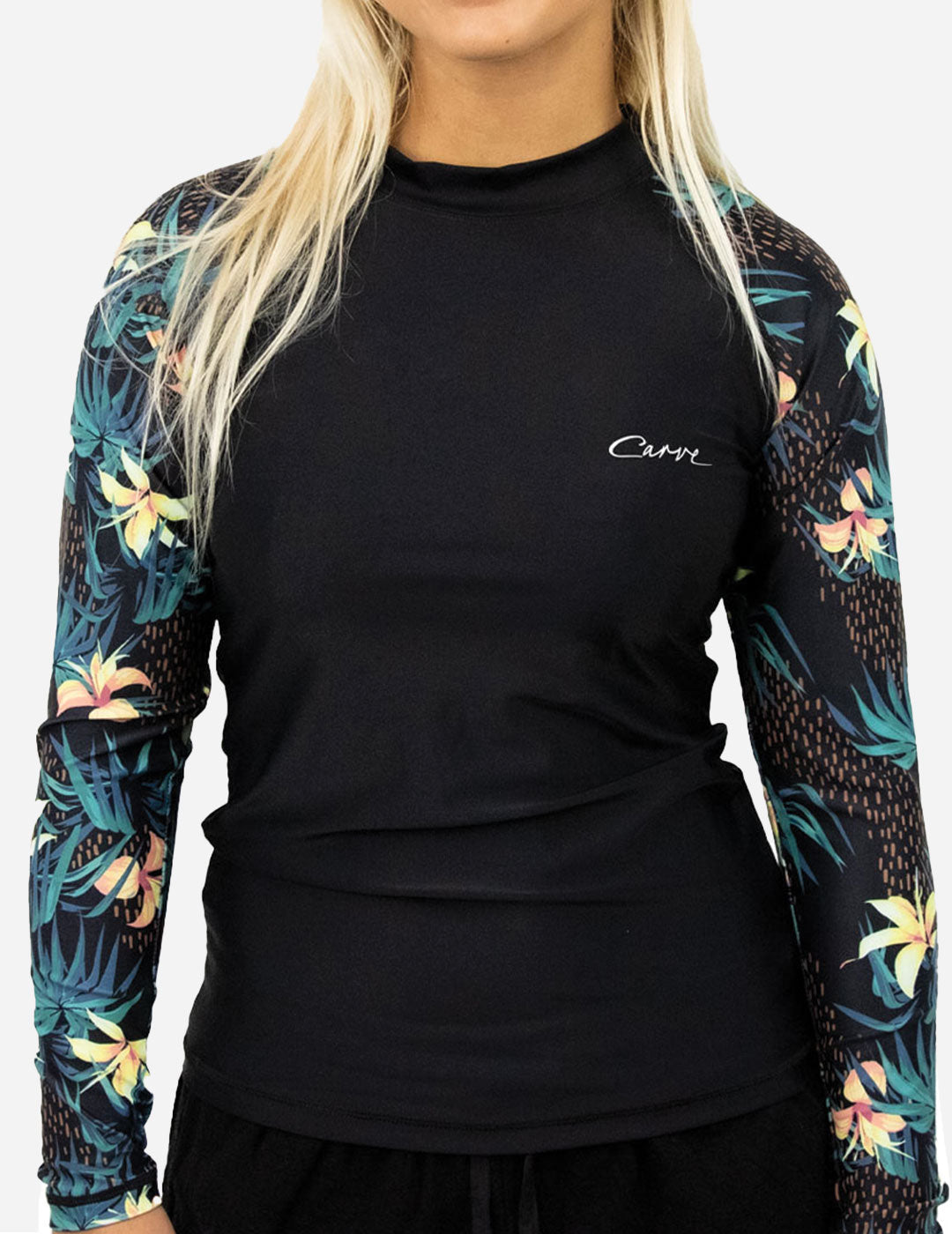 Calypso - Girls Long Sleeve Rash Vest - Black Floral