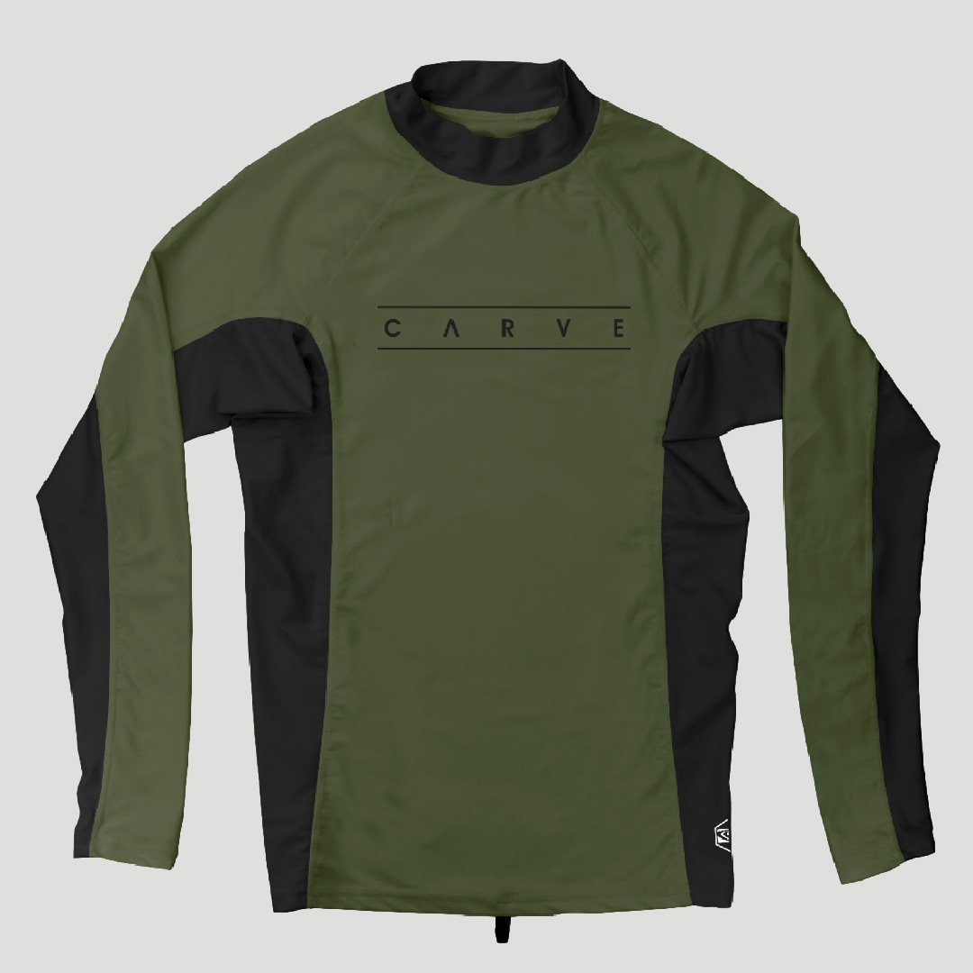 Dual Mens's Larger Sizes Long Sleeve Rash Vest - Green / Black