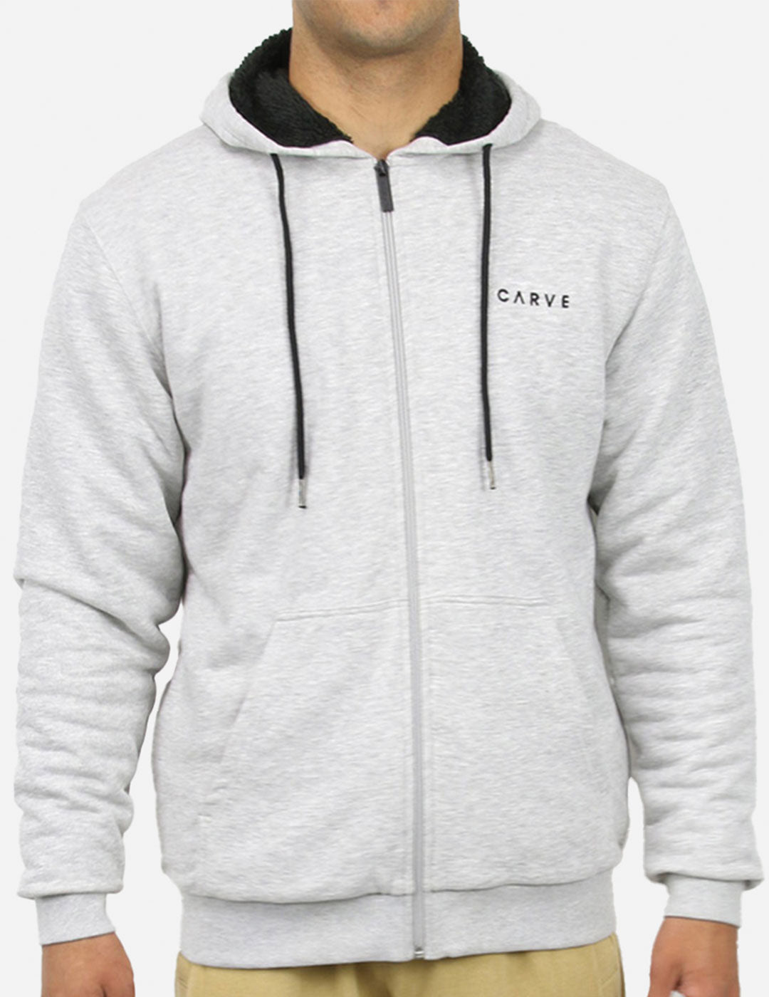 HIMALAYAN - Men’s Zip-Up Sherpa Lined Hoodie - Light Grey Marble