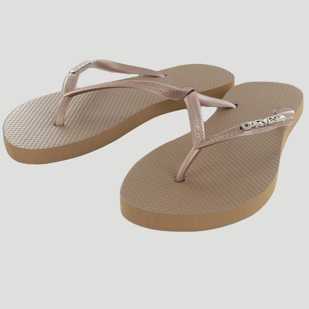 Metalic Logo Womens Thongs - Champagne