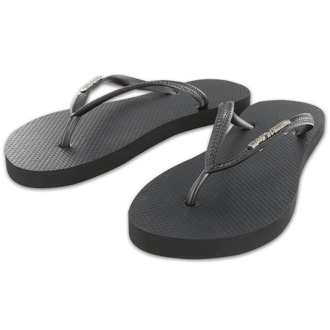 METALIC BADGE LADIES THONGS BLK/SLATE